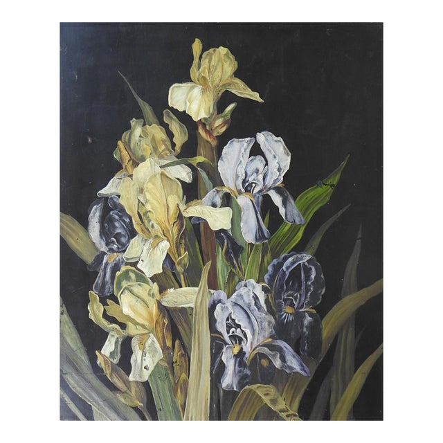 Early 20th Century Iris Painting on Wood For Sale