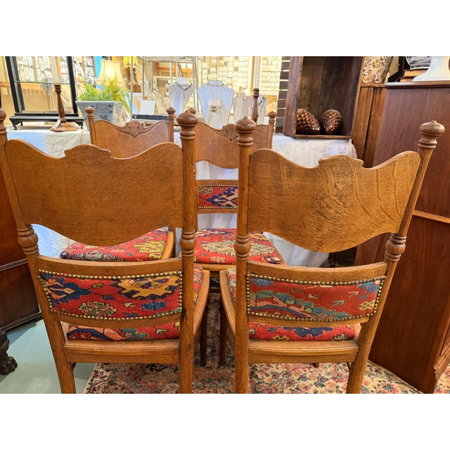 Set of Six, Antique, Oak Dining Chairs Covered With Ralph Lauren Kilim Fabric, Early 1900s For Sale In Panama City, FL - Image 6 of 11