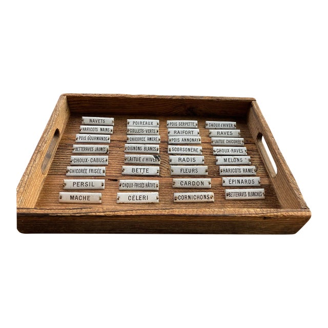 Set of 32 Early 20th Century French Enamel Herb/Vegetable Labels For Sale