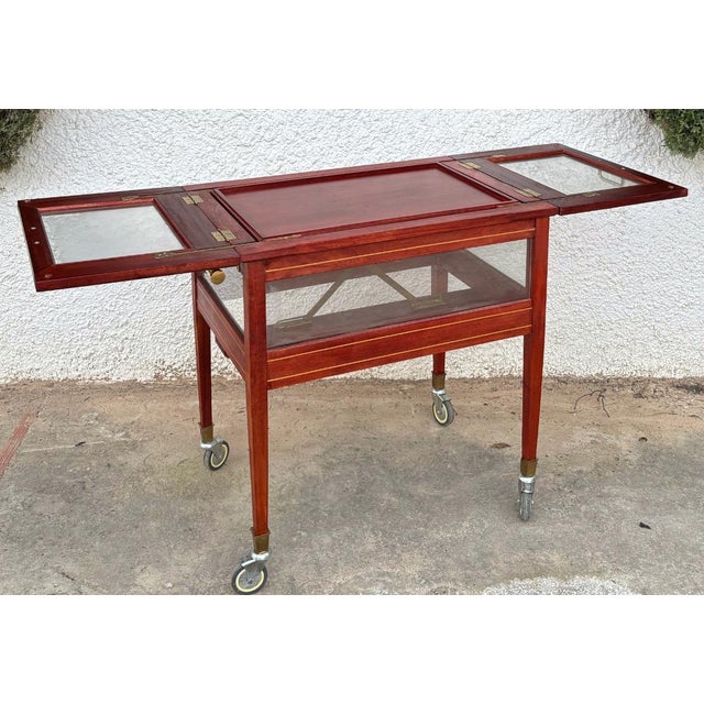 Mid-Century Modern 1950s Wood & Brass Display Bar Cart For Sale - Image 3 of 10