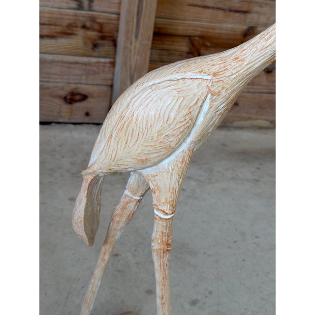 Wood Vintage Carved Wood Crane Coastal Bird Floor Sculpture For Sale - Image 7 of 12
