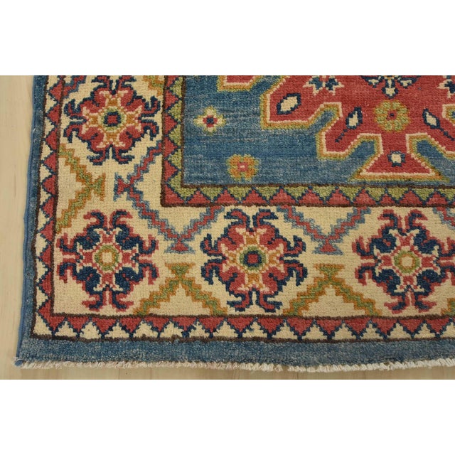 Kazak Runner 2’8” X 6’6” Blue Wool Tribal Hand-Knotted Oriental Rug For Sale - Image 9 of 12