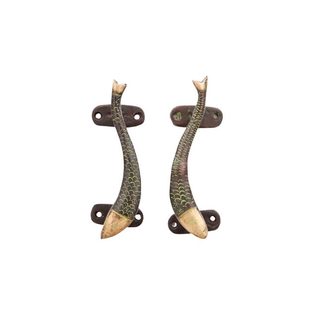 Brass Green Brass Fish Handles - a Pair For Sale - Image 8 of 8