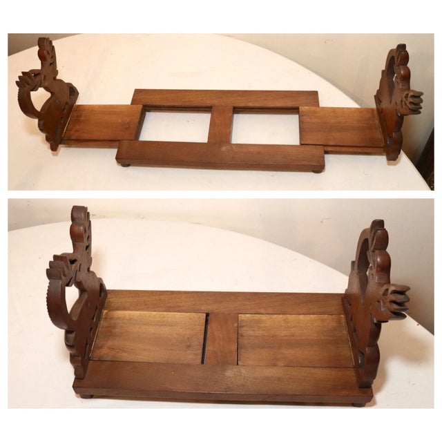 Antique Hand Carved Figural Deer Wood Expandable Collapsable Shelf Bookend For Sale - Image 9 of 11