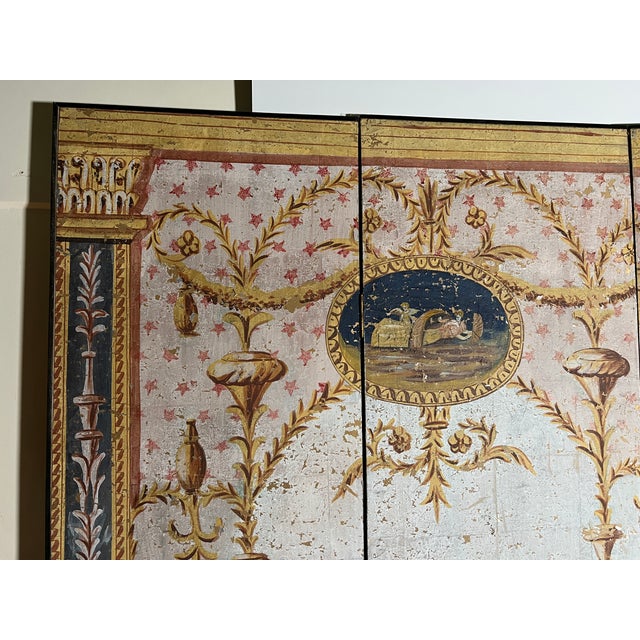 Large Neoclassical Pompeian Style Six Panel Folding Screen With Trompe L’Oeil Interior Exceptional large-scale six-panel...