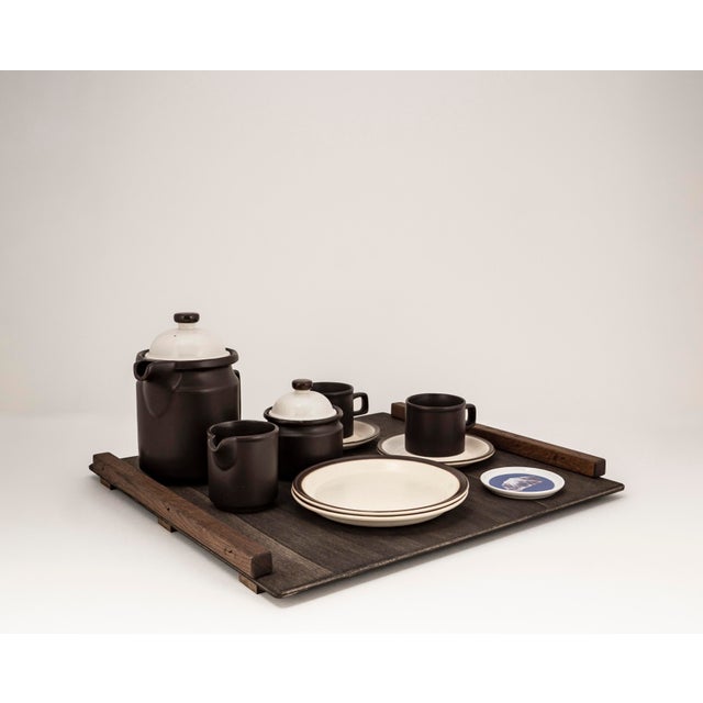 Blue Brutalism Tête-À-Tête for Two on Wooden Tray from Doverstone & Fürstenberg, 1960s For Sale - Image 8 of 14