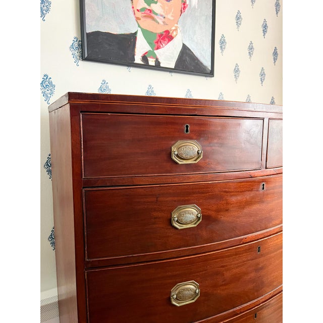 Wood Antique Late 1700s British Neoclassical Mahogany Bowfront Chest of Drawers For Sale - Image 7 of 16