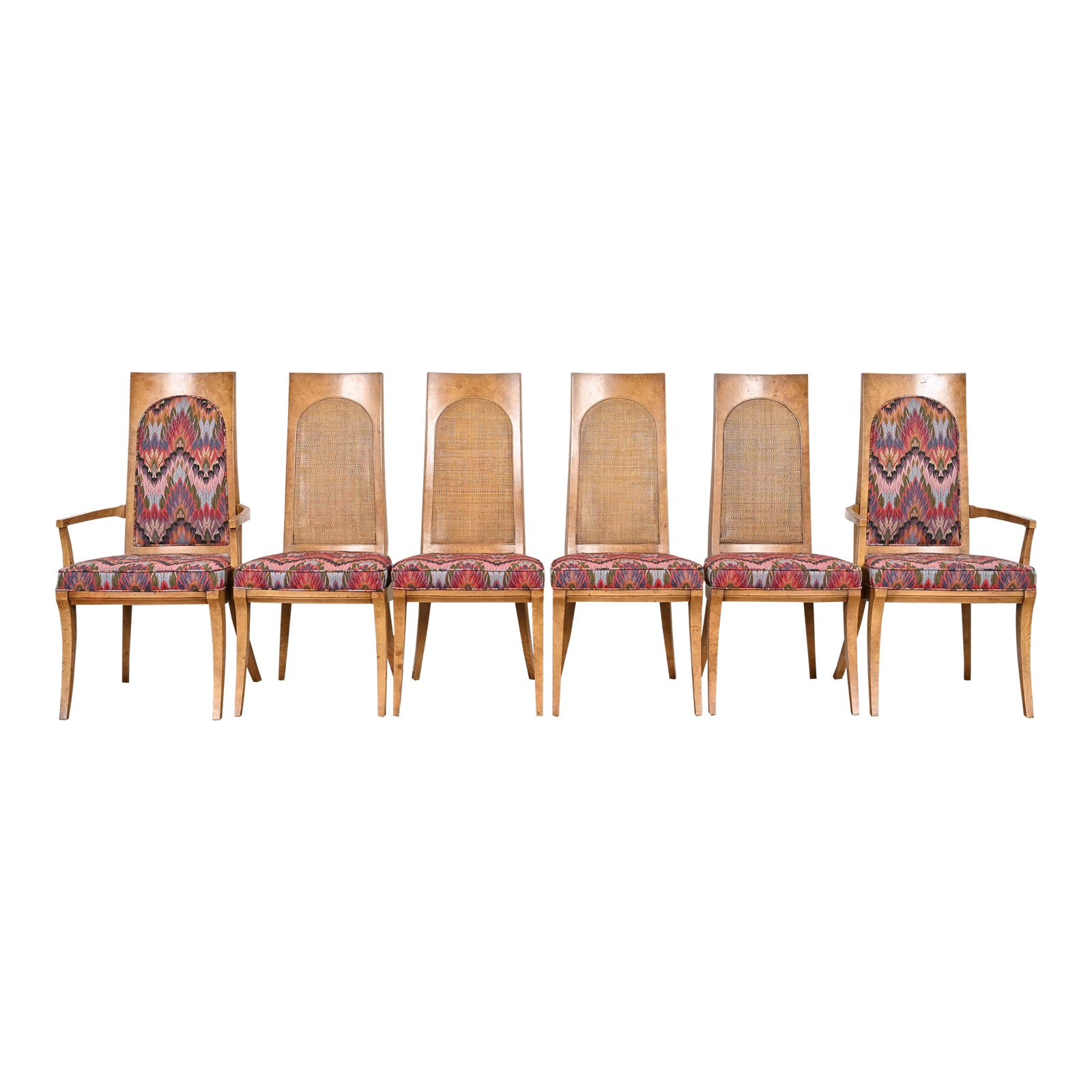 Karges Furniture MidCentury Hollywood Regency Burl Wood, Cane, and