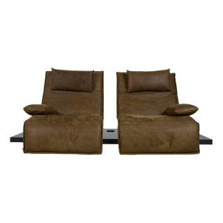 Free Motion Epos Leather Two-Seater Olive Green Mustard Electric Function Sofa from Koinor For Sale