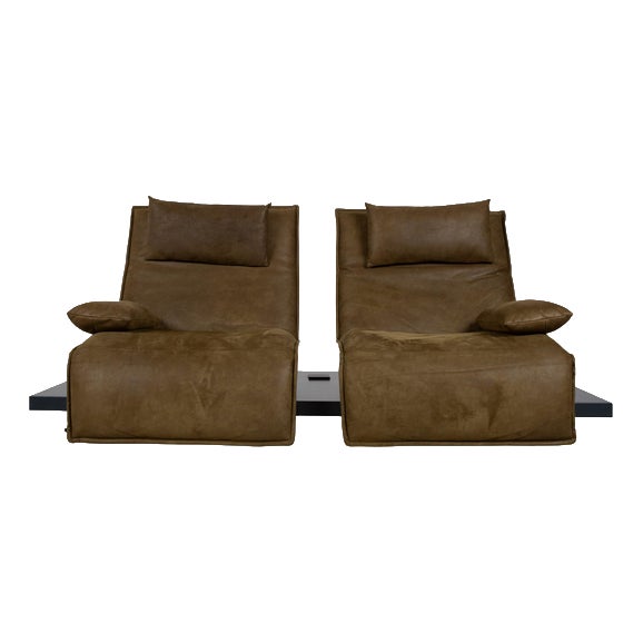 Free Motion Epos Leather Two-Seater Olive Green Mustard Electric Function Sofa from Koinor For Sale
