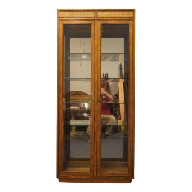 Henredon Furniture Quarter Sawn White Oak British Revival Campaign Style 36" Lighted Display Curio Cabinet For Sale