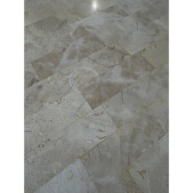 Metal 1980s Postmodern Tessellated Stone Oval Dining Table With Brass Inlay For Sale - Image 7 of 9