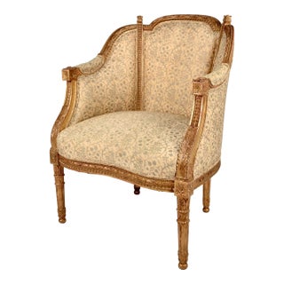 18th C French Giltwood Bergere With Fortuny Upholstery For Sale