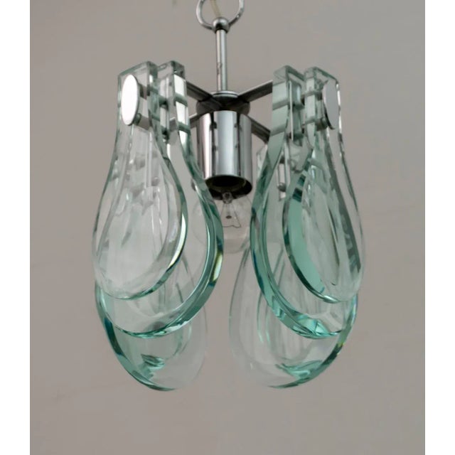 Aqua Mid-Century Modern Italian Chromed Metal and Thick Glass Ceiling Lamp from Veca, 1960s For Sale - Image 8 of 9