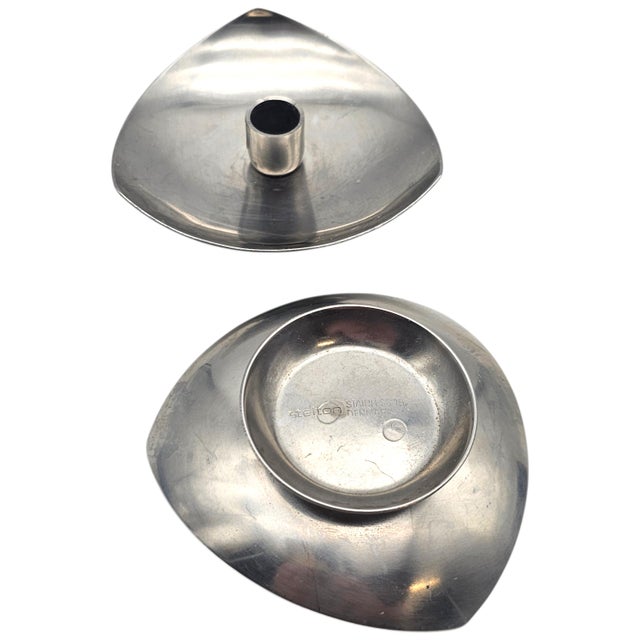 Stelton Stelton Denmark Danish Modern Stainless Taper Candle Holder Pair 3.25" For Sale - Image 4 of 9