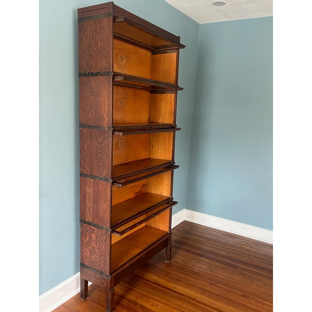 Arts & Crafts Antique Macey 911 5-Section Oak Stacking Barrister Bookcase For Sale - Image 3 of 9