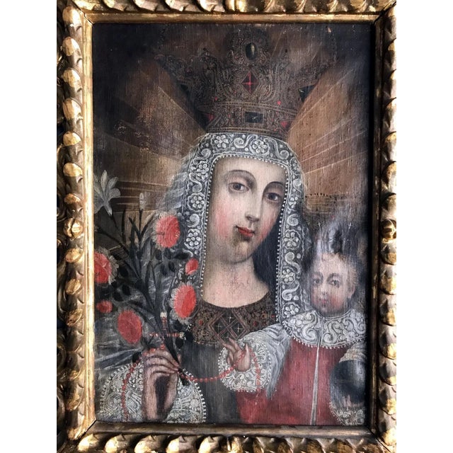 A lovely antique oil on linen painting from Spanish Colonial period late 18th-early 19th century. In the style of Classic...