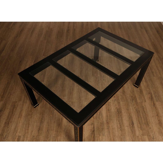 Chinese Chippendale Black Lacquered Dining Table With Two Leaves, Inset Glass For Sale In Philadelphia - Image 6 of 18