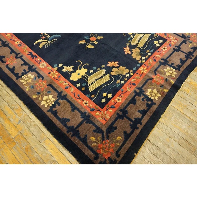 1920s 1920s Blueu Navy Vase Floral Antique Peking Rug 6' 0'' X11' 8'' Handknotted Wool Carpet For Sale - Image 5 of 13