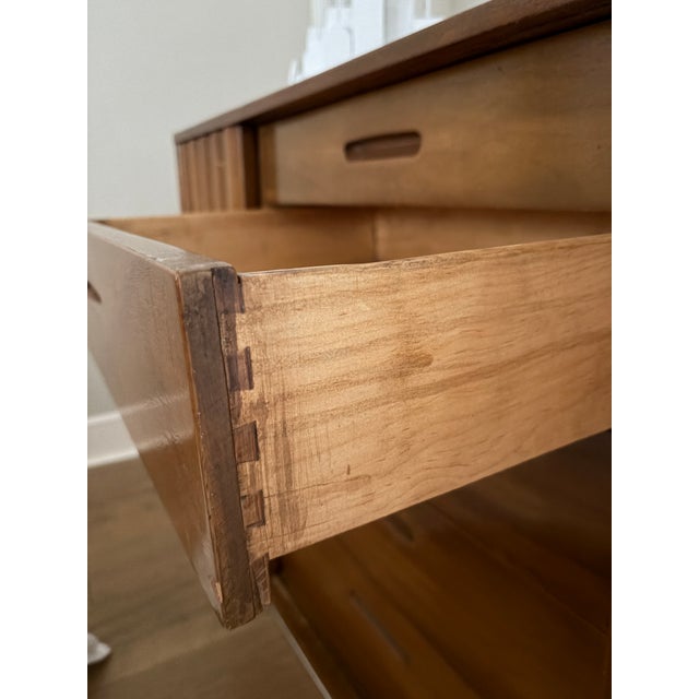 1950s Edward Wormley for Dunbar Tambour Door Credenza Cabinet With Dovetailed Drawers For Sale - Image 9 of 15
