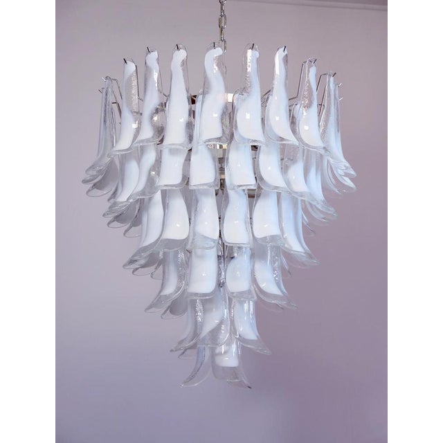 Metal Glass 75 White Petal Chandeliers, Murano, 1990s, Set of 2 For Sale - Image 7 of 18