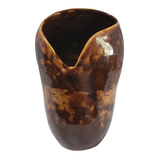 20th Mid-Century Modern Art Glazed Studio Pottery Brown Vase For Sale