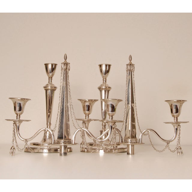 Antique Sterling Silver Candelabras Napoleonic Empire Obelisk a Pair For Sale - Image 12 of 14