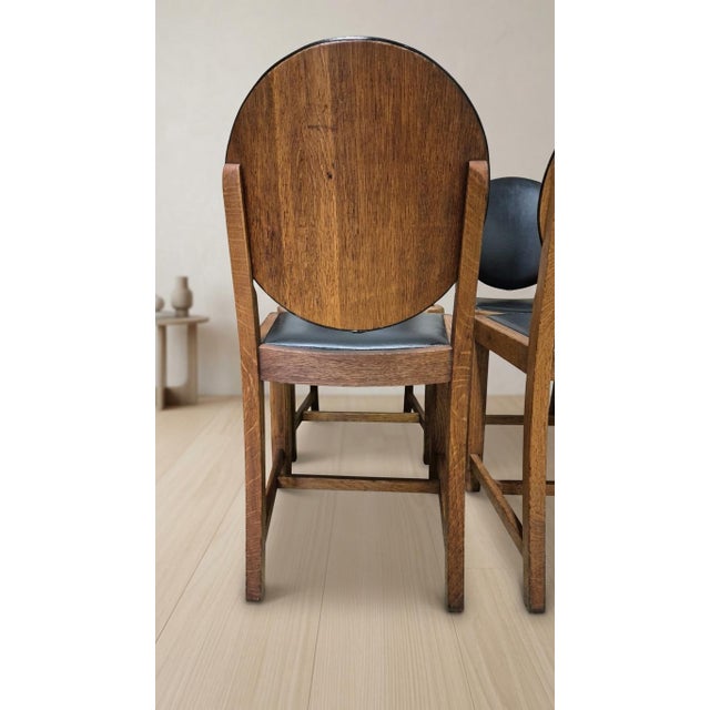 Vintage Wooden Dining Chairs with Black Leather Upholstery, 1940s, Set of 4 For Sale - Image 10 of 17
