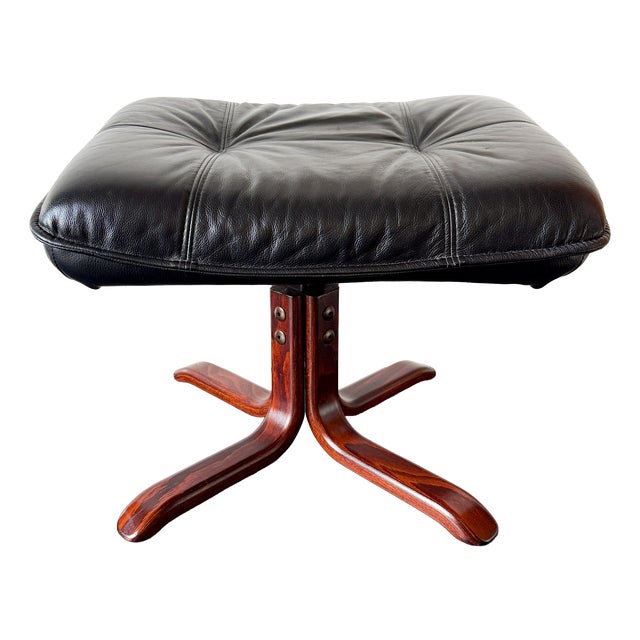 Vintage Lindos Black Leather and Wood Ottoman from Ikea, 1997 For Sale