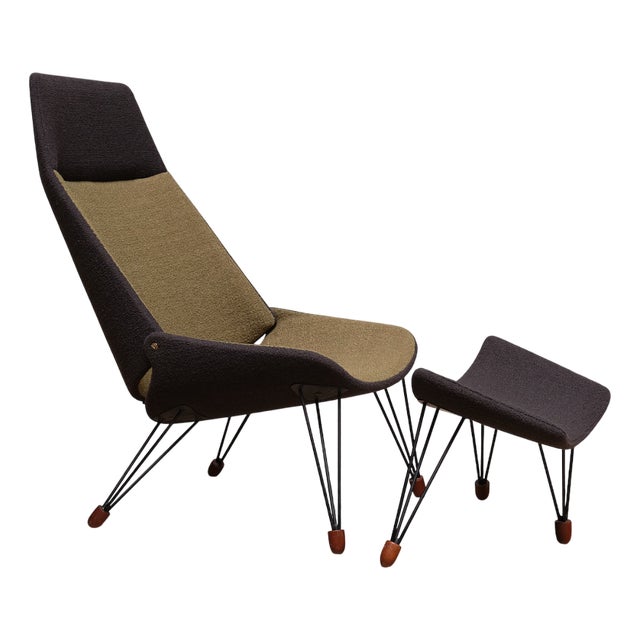 Set of Sculptural Bicolor Lounge Chair with Footrest by Carl Edward Matthes, Denmark, 1956 For Sale