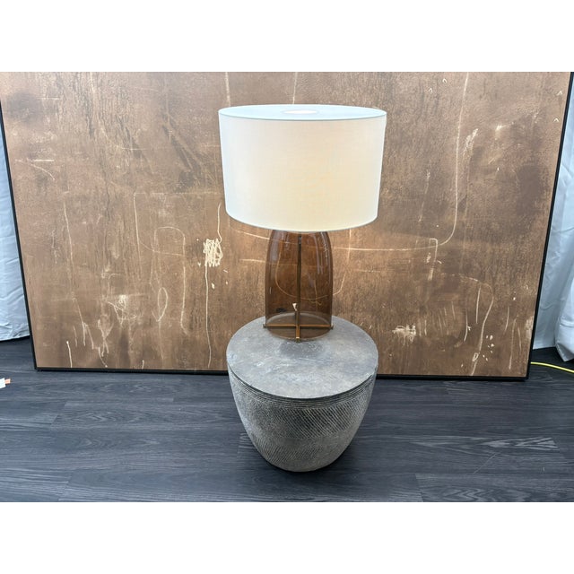 Rh Blom Scandinavian Amber Glass Table Lamp Lacquered Burnished Brass Jonathan Browning For Sale - Image 11 of 18