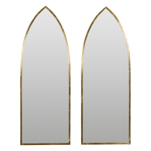 Mid-Century Modern Midcentury Brass Gothic Style Golden Broken Arch Mirrors, a Pair For Sale - Image 3 of 11