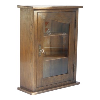 Vintage Oak Cabinet with Beveled Glass Door, 1920s For Sale