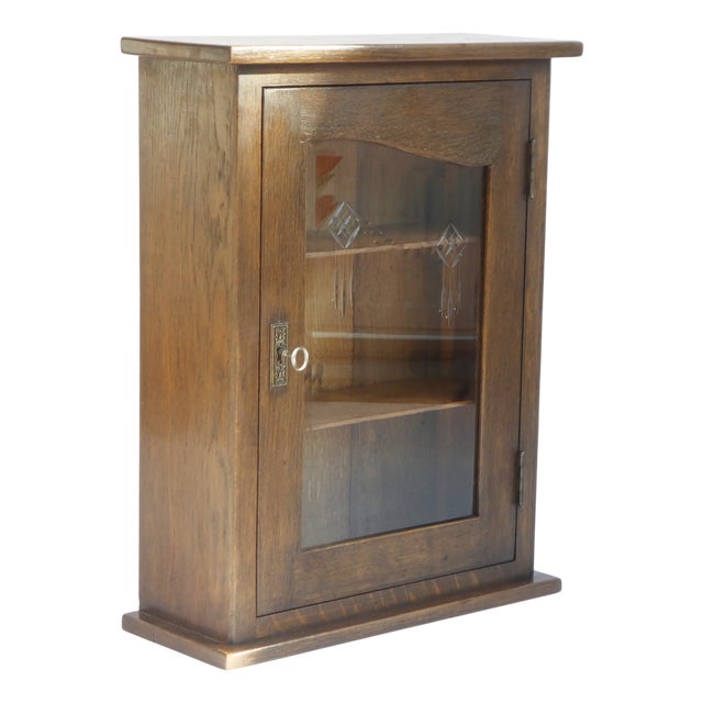 Vintage Oak Cabinet with Beveled Glass Door, 1920s For Sale