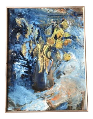 Vintage Original Impressionist Still Life Painting With Sunflowers Signed