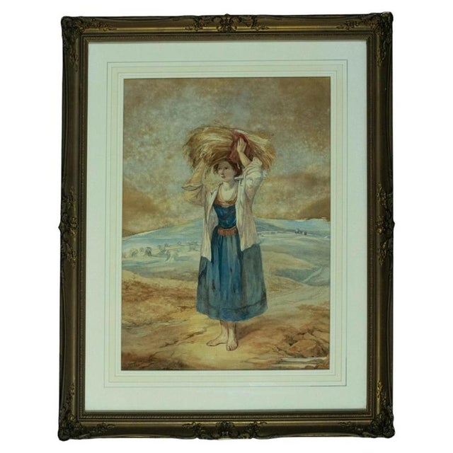 Blue Jules Bouvier, The Harvest Girl, 1852, Watercolour Painting For Sale - Image 8 of 8