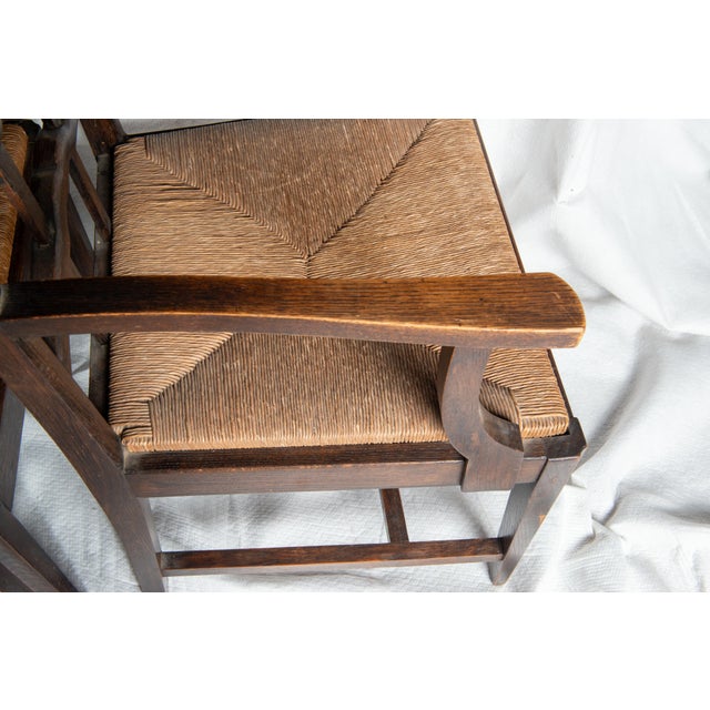 Traditional Pair Dutch Rush Seat Wood Arm Chairs For Sale - Image 3 of 12