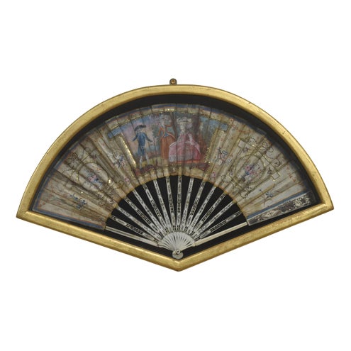 Decorative Fan in Gilt Shadowbox Frame For Sale