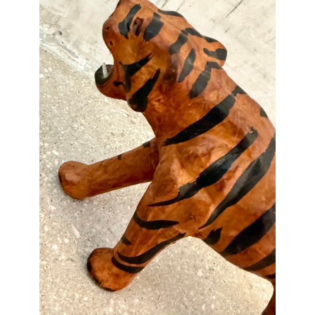 A Vintage 1970’s Leather-Wrapped Bengal Tiger Figurine From India For Sale In San Antonio - Image 6 of 12