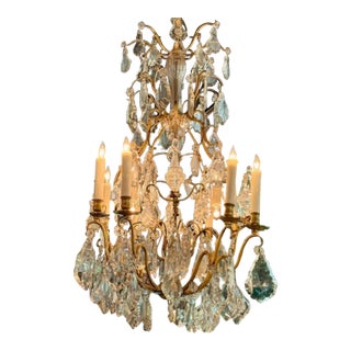 19th C. French Baccarat Manner Bronze and Crystal Chandelier For Sale
