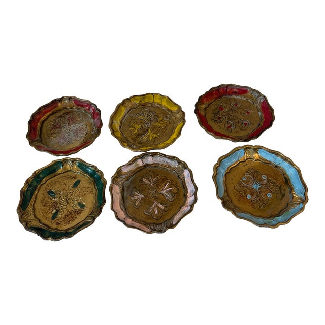 Vintage Italian Gilt Wood Coasters - Set of 6 For Sale