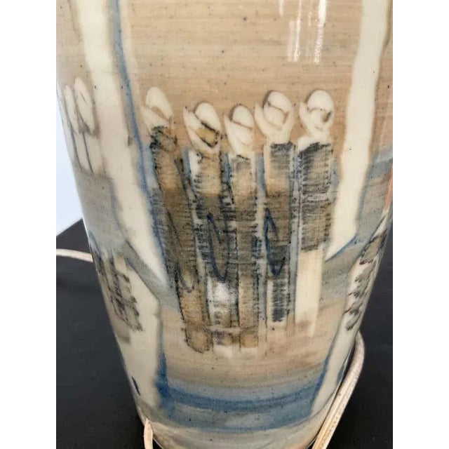 1970s Small Beige Ceramic Lamp with Abstract Scene of People For Sale - Image 12 of 12