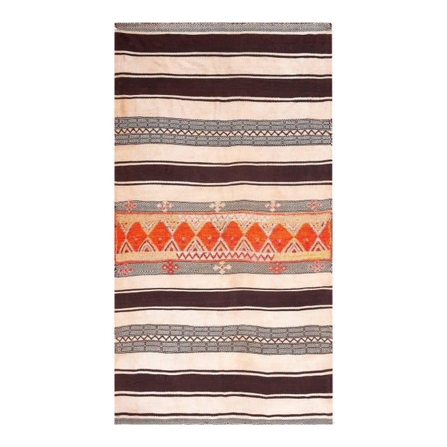 1930s Multicolor Stripe Kilim Antique Moroccan Flat-Weave & Pile Carpet 5'4"x9'6 Wool Rug For Sale