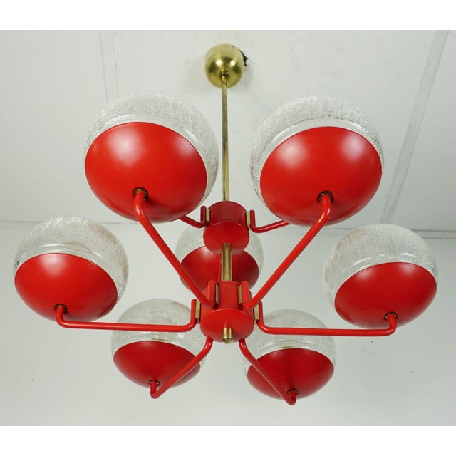 Mid-Century Modern Chandelier in Red Metal and Brass, 1960s For Sale - Image 14 of 14