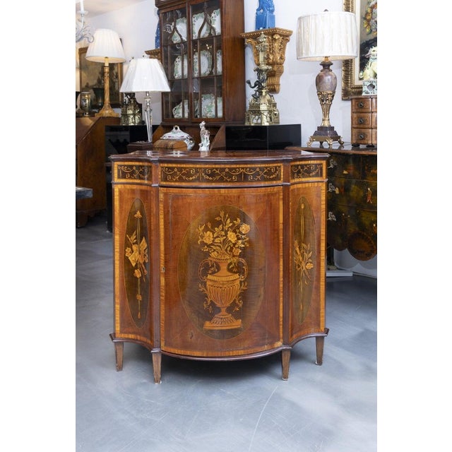 One of a Pair of English Satinwood, Mahogany and Painted Serpentine Cabinets, Mid 19th Century For Sale - Image 10 of 12
