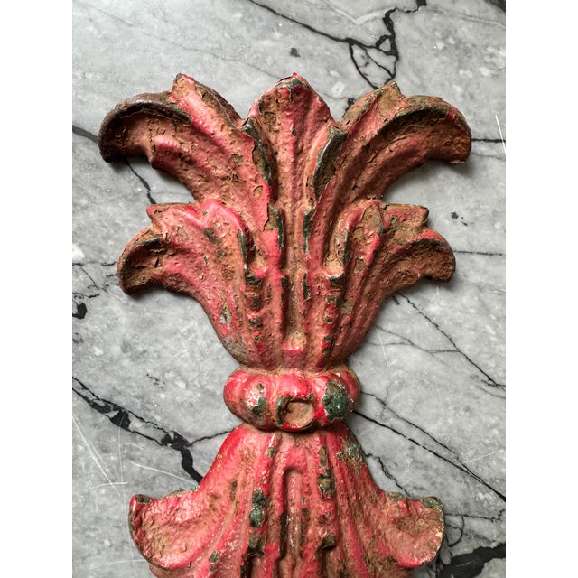 American Antique Cast Iron Architectural Fragment in Red Paint For Sale - Image 3 of 5