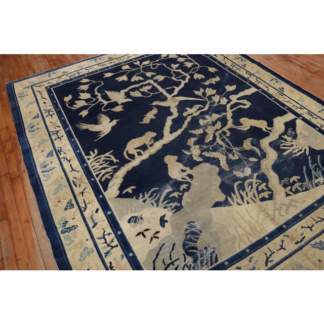 19th Century Zabihi Collection Monkey Pictorial Chinese Rug - 7' x 8'4" For Sale In New York - Image 6 of 12