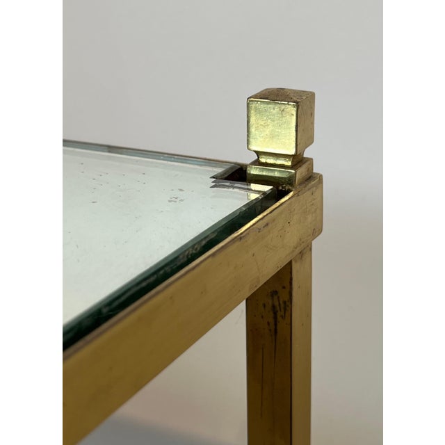 Brass 1970s Pair of gilt brass side tables with mirrored tops For Sale - Image 8 of 11