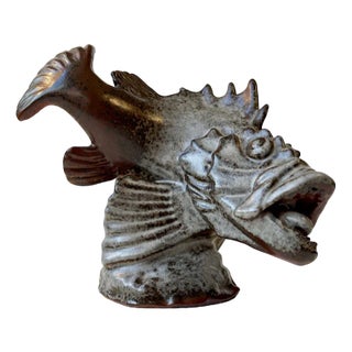 Stoneware Dragon Fish Sculpture by Carl Hugo Liisberg for Saxbo, 1940s For Sale