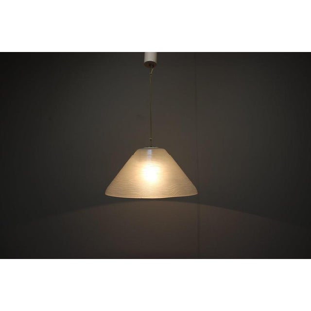 Metal Vintage Space Age White Textured Glass Pendant Lamp, 1970s For Sale - Image 7 of 11